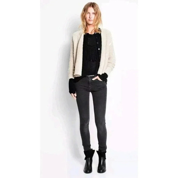Zadig & Voltaire Boucle Wool Beige Open Cardigan Jacket Designer Coat Size M - Picture 4 of 14